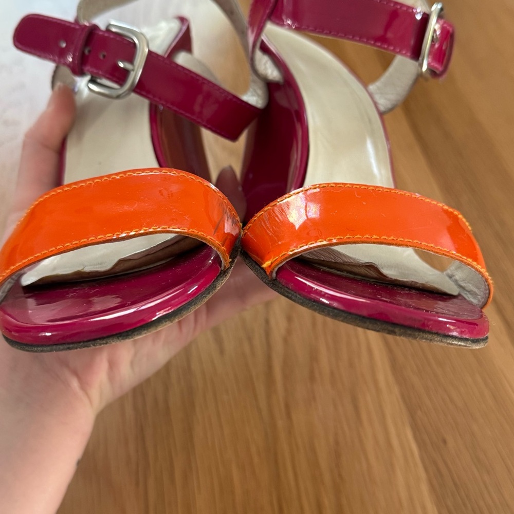 STUART WEITZMAN WEDGE SANDALS COLORBLOCK LEATHER STRAPLY OPEN TOE SZ 8 VIBRANT 8 - Picture 7 of 10